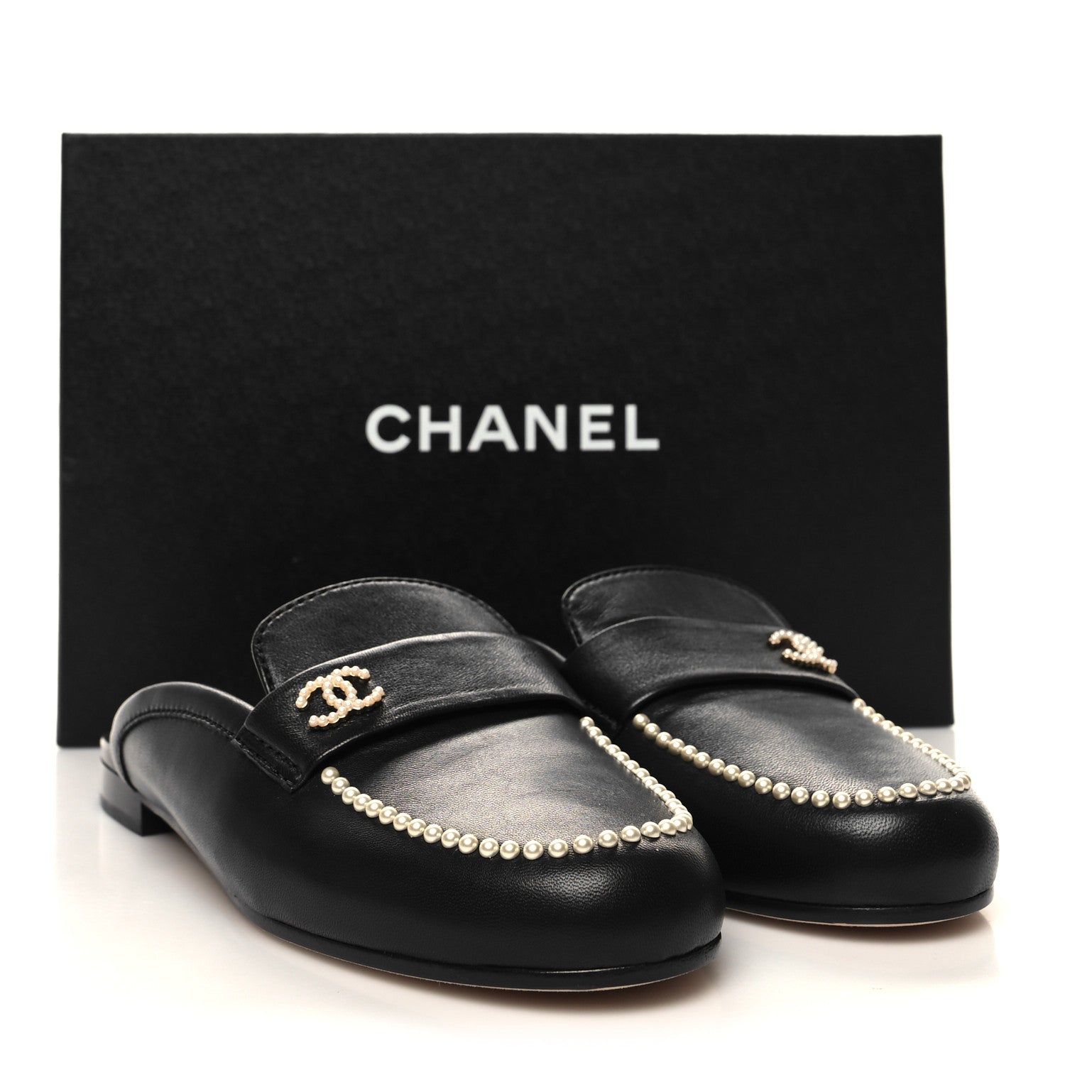 Chanel Lambskin Pearl CC Mules 38 Black 9 of 9