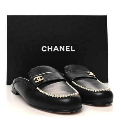 Chanel Lambskin Pearl CC Mules 38 Black 9 of 9