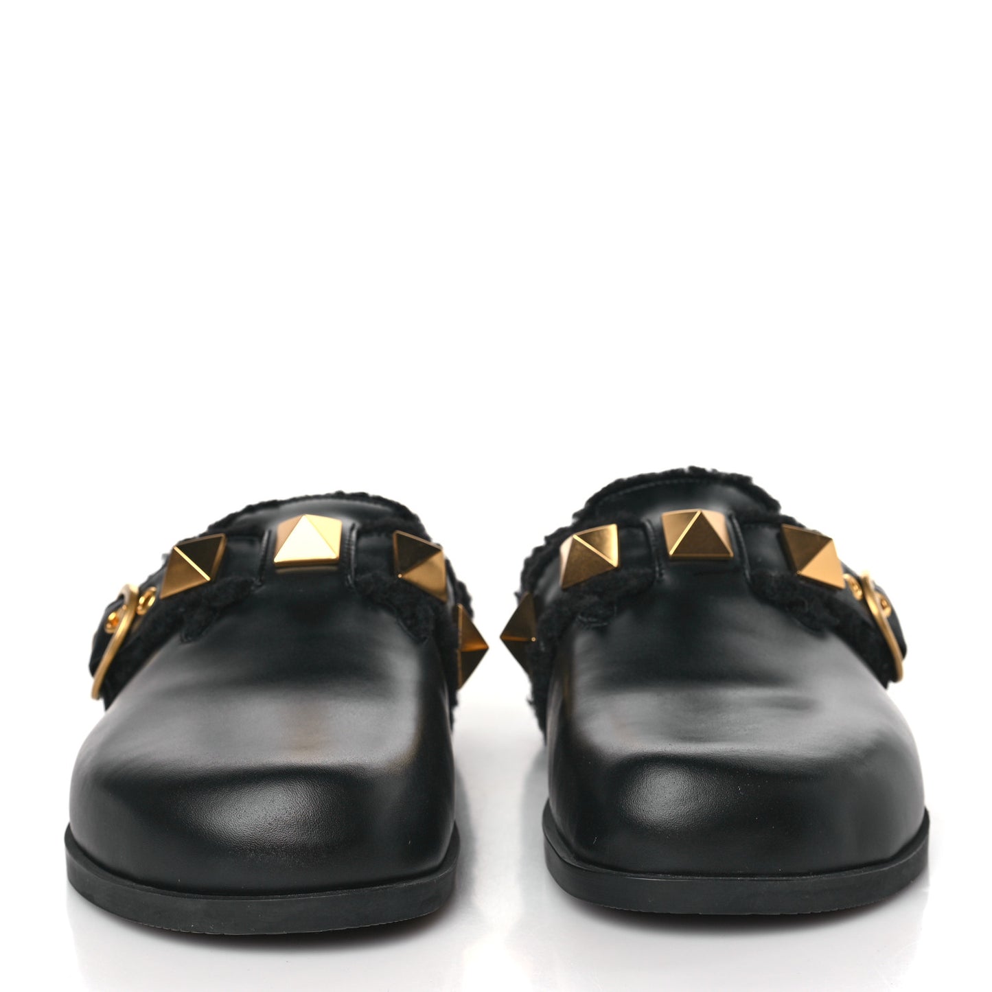 Calfskin Shearling Roman Stud River Slippers 36 Black