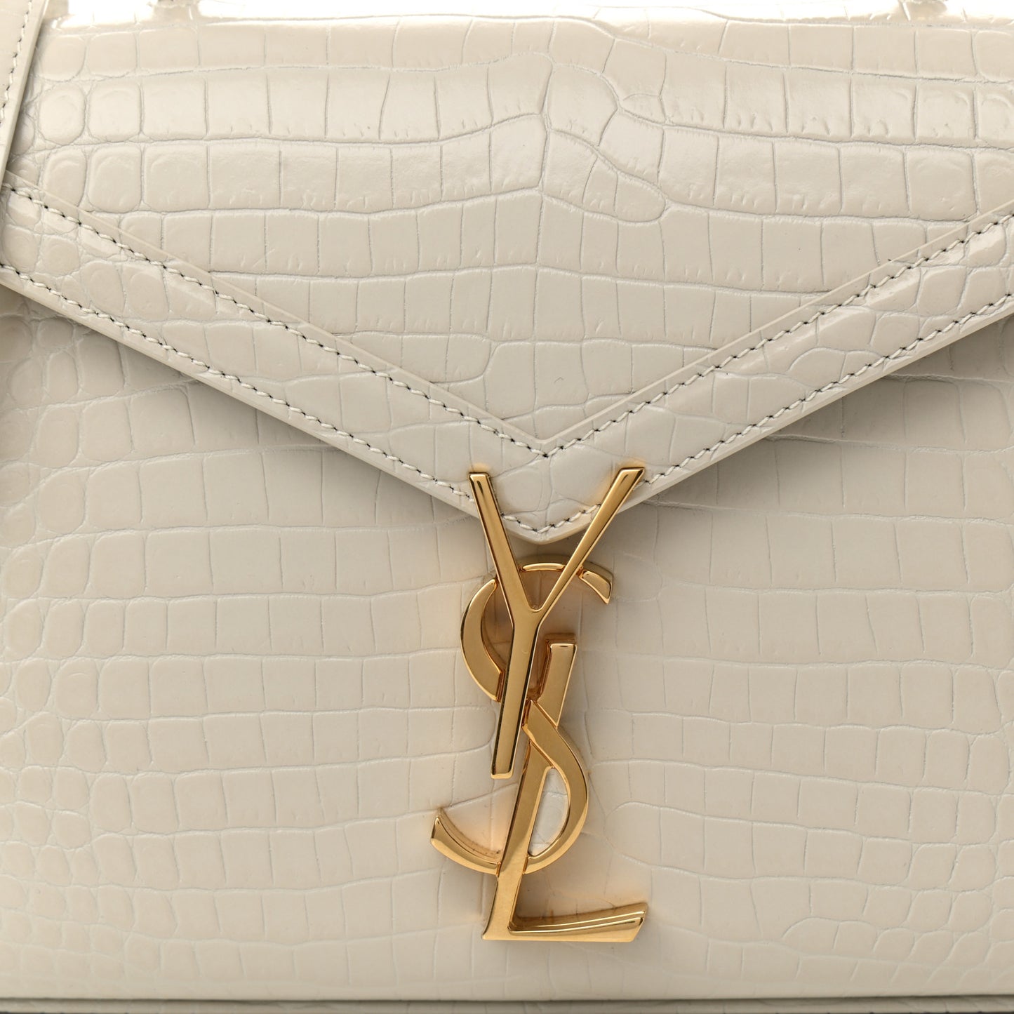 Crocodile Embossed Mini Classic Monogram Cassandra Top Handle Crema Soft
