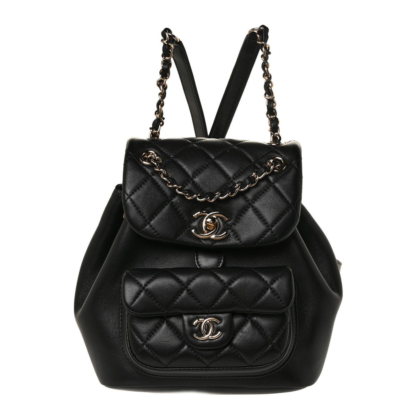 Lambskin Quilted Small Duma Drawstring Backpack Black