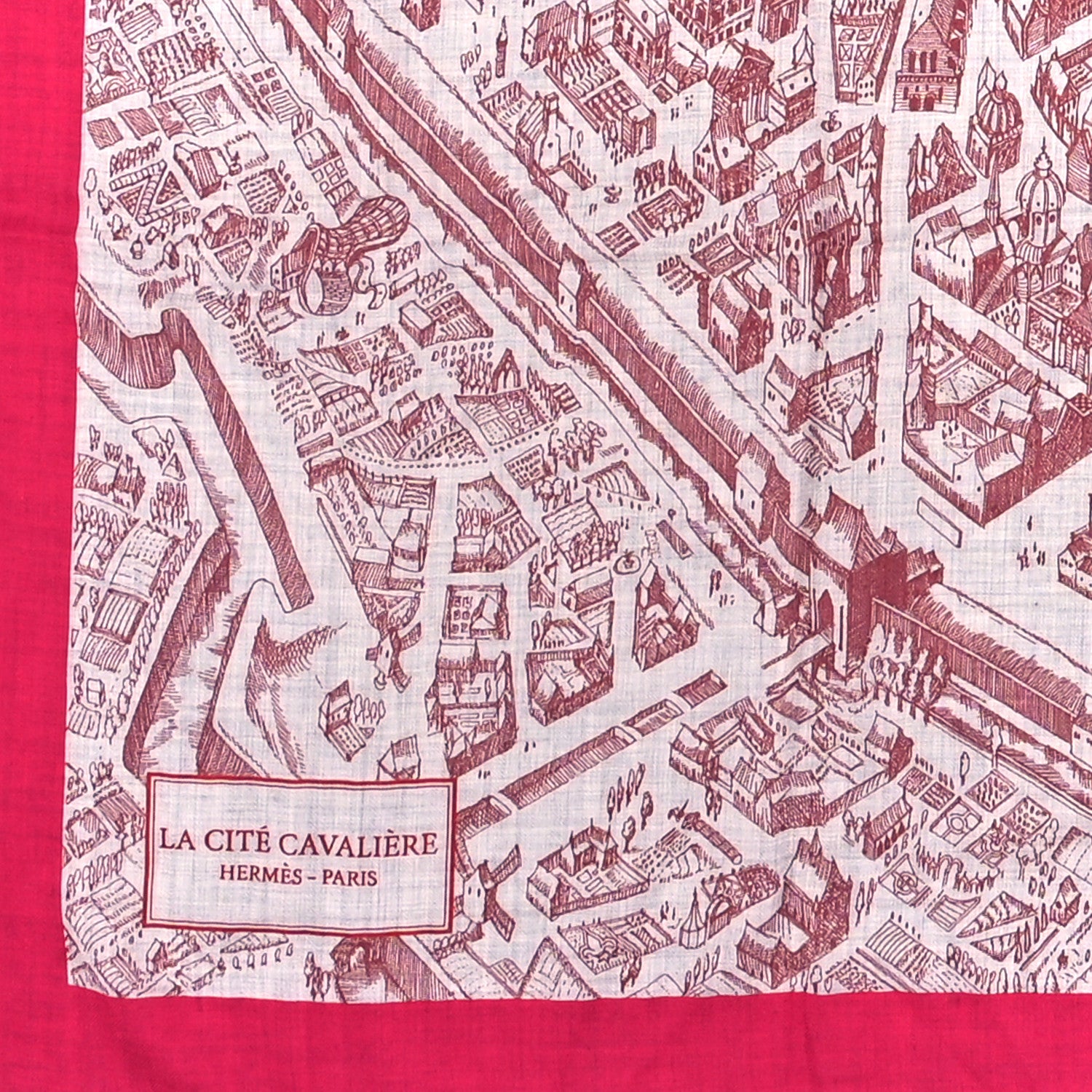 Hermes Cashmere Silk La Cite Cavaliere Shawl 140 Fuchsia Bordeaux 2 of 3