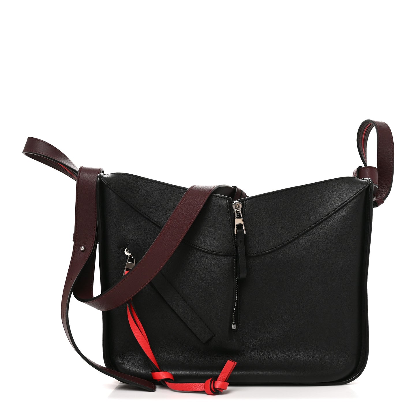 Calfskin Circle Medium Hammock Shoulder Bag Black Red