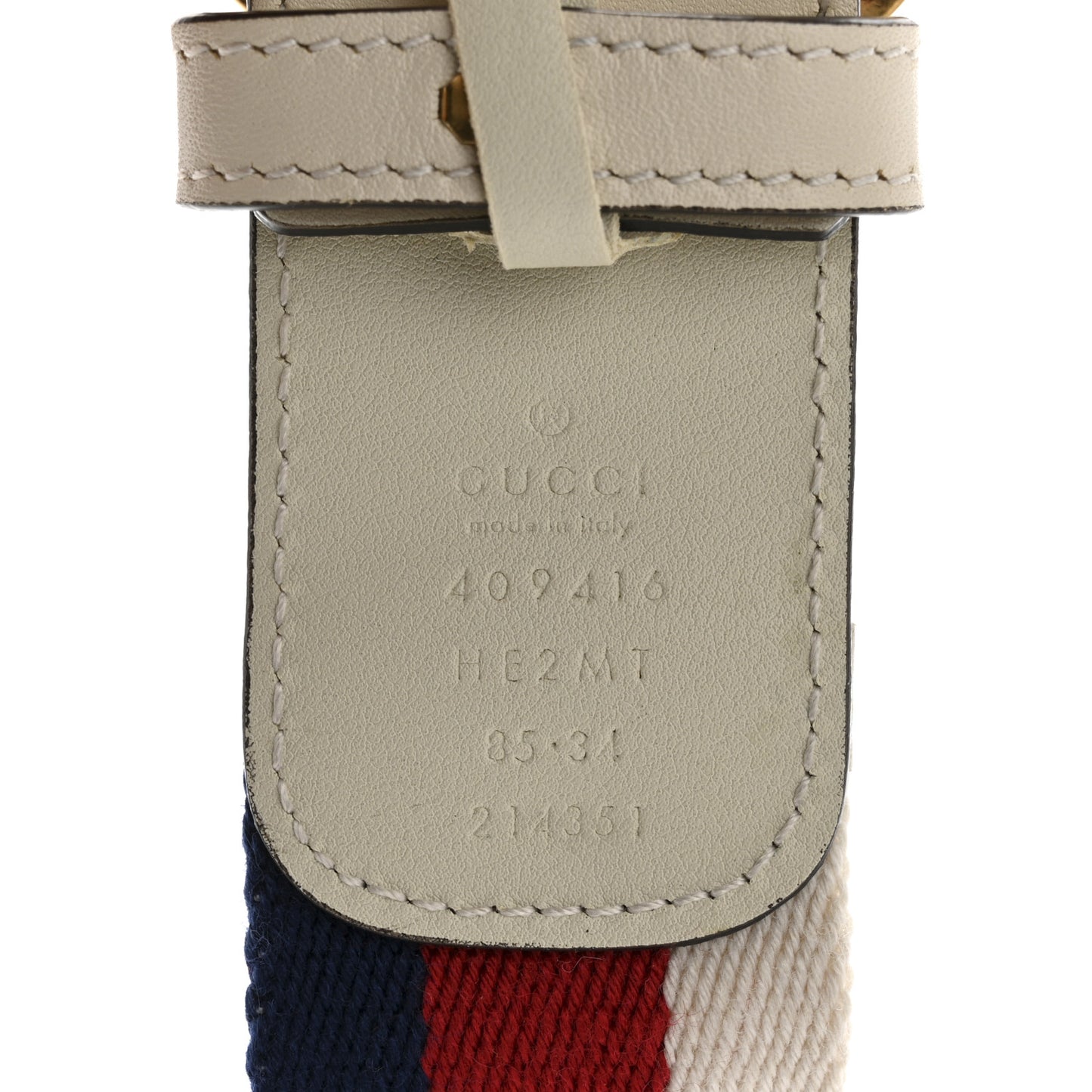 Nylon Calfskin Sylvie Web Double G 40mm Belt 85 34 Mystic White Hibiscus Red Maritime
