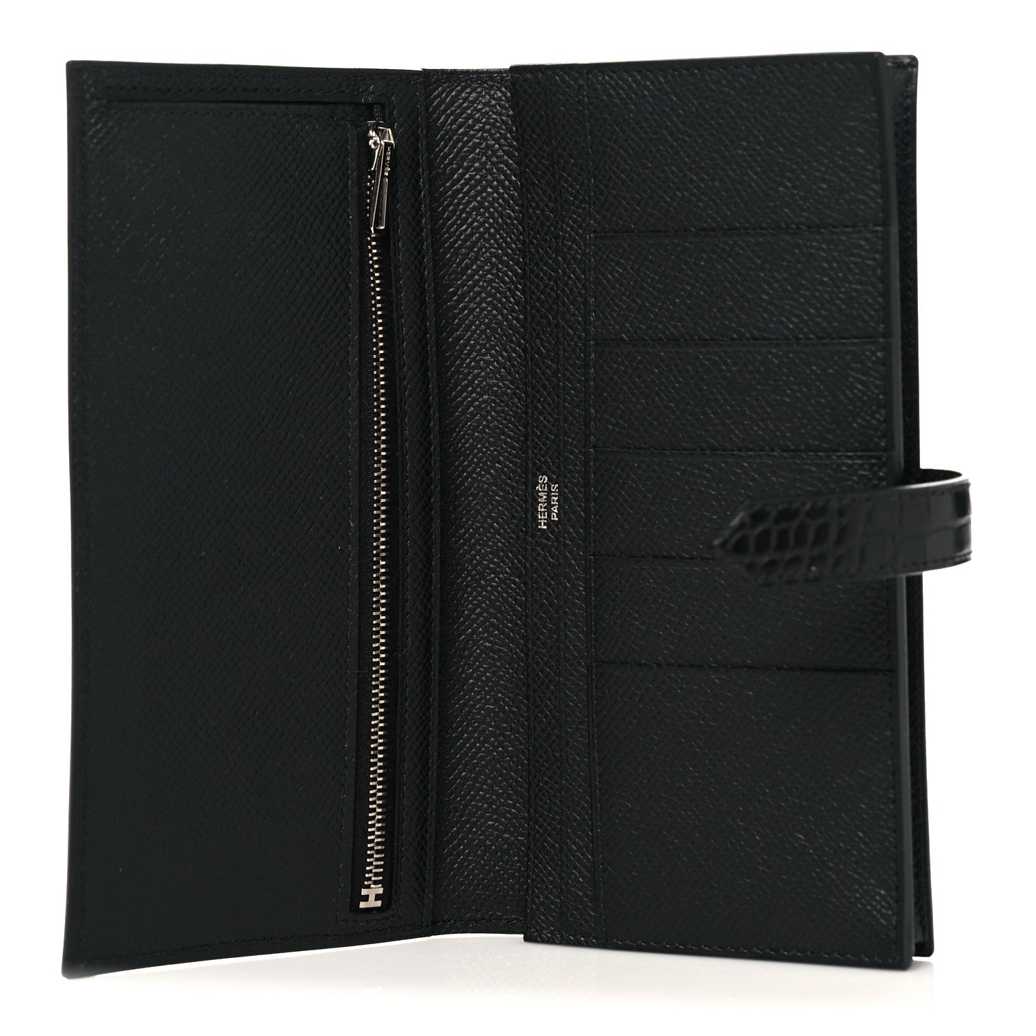 Hermes Epsom Matte Alligator Bearn Touch Gusset Wallet Black 5 of 8