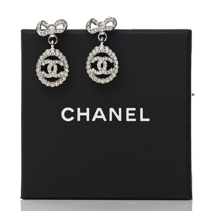 Chanel Crystal CC Bow Round Drop Earrings Silver 5 of 5