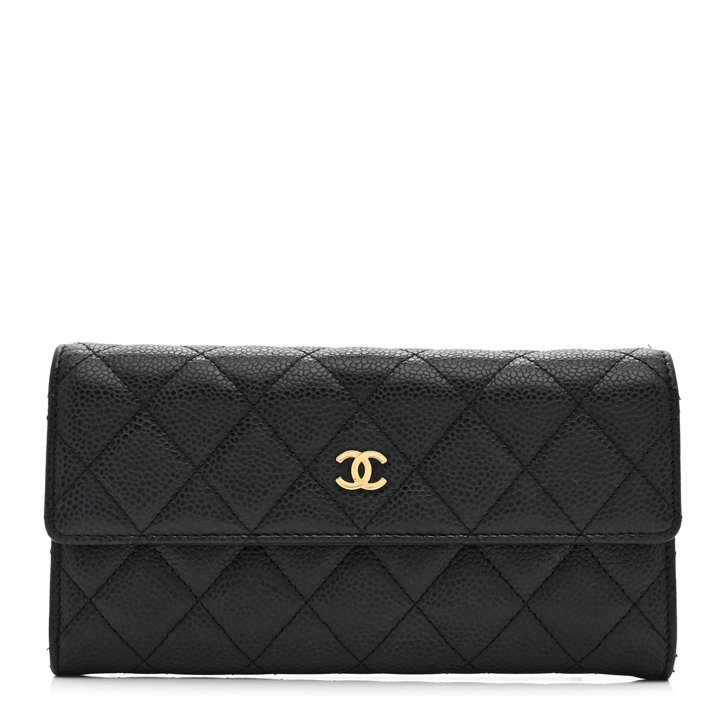 Caviar Quilted Large Gusset Flap Wallet Black