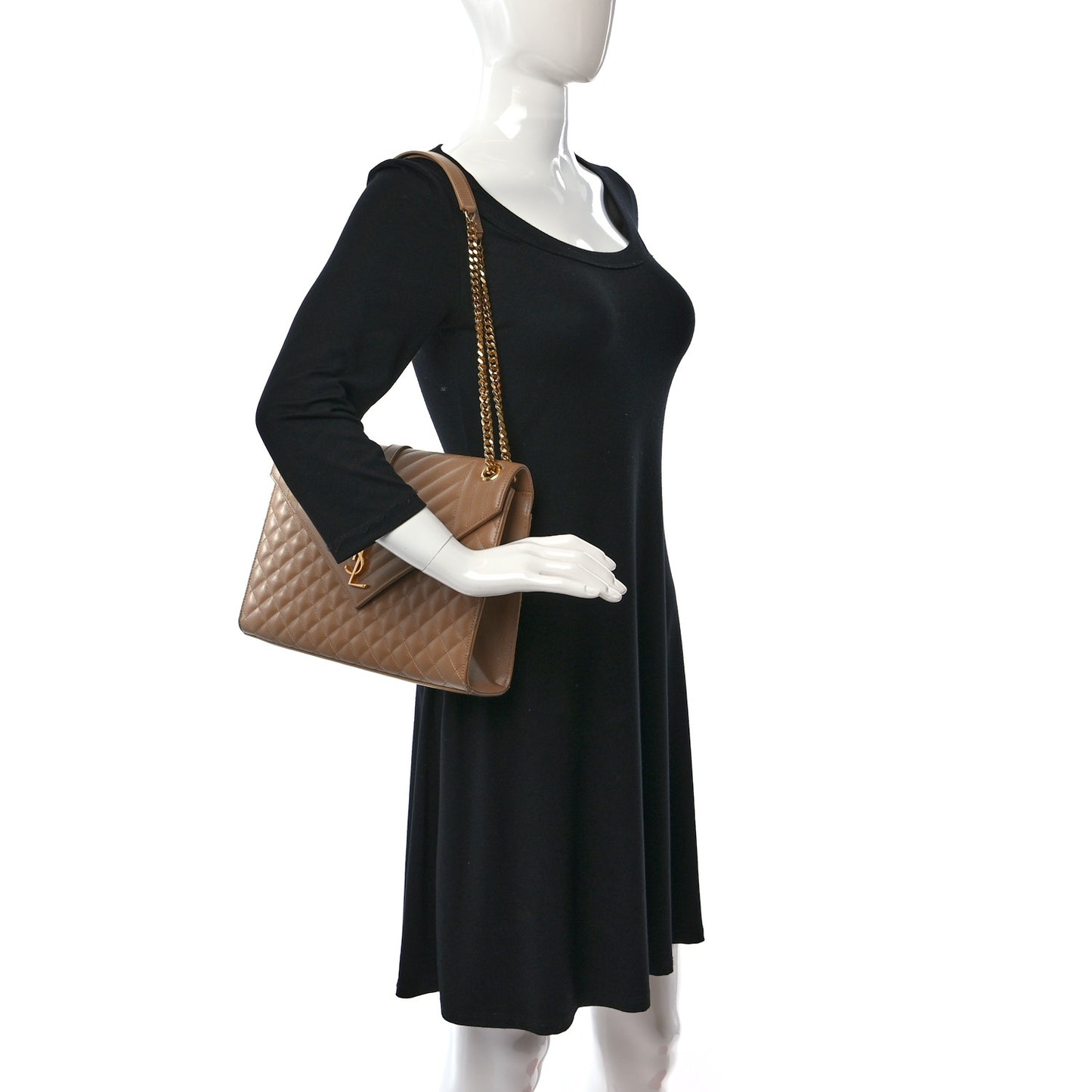 Grain De Poudre Mixed Matelasse Large Triquilt Monogram Satchel Dark Beige