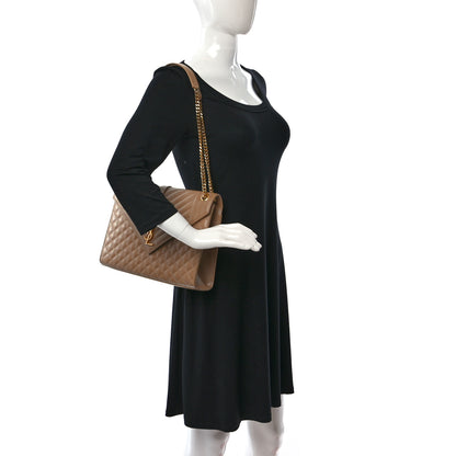 Saint Laurent Grain De Poudre Mixed Matelasse Large Triquilt Monogram Satchel Dark Beige 2 of 10