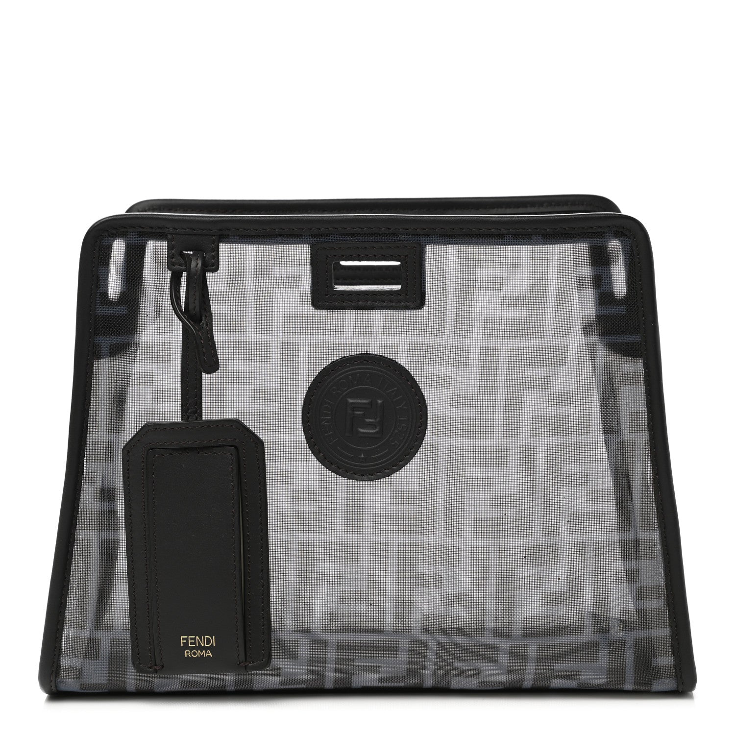 Fendi Mesh Vitello Century FF 1974 Mini Peekaboo Defender Cover Azzurro Black Ebano 1 of 7