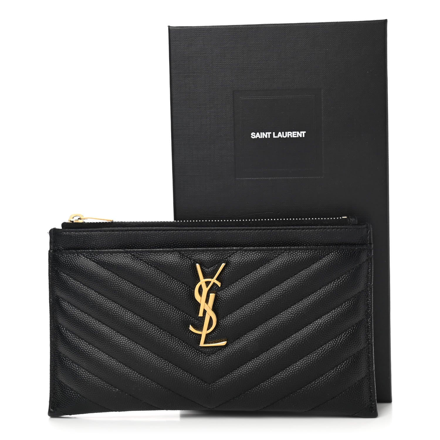 Saint Laurent Grain De Poudre Chevron Monogram Bill Pouch Black 13 of 13