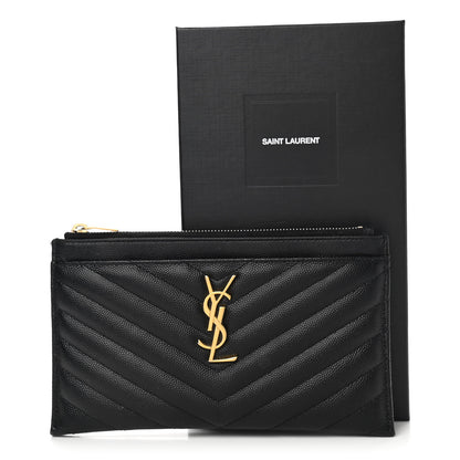 Saint Laurent Grain De Poudre Chevron Monogram Bill Pouch Black 13 of 13