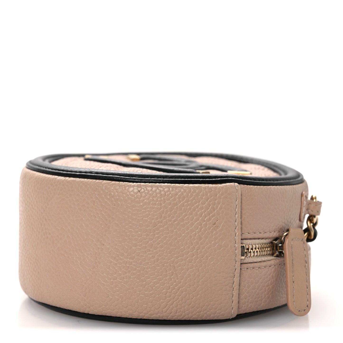 Caviar Quilted Round Filigree Crossbody Beige Black