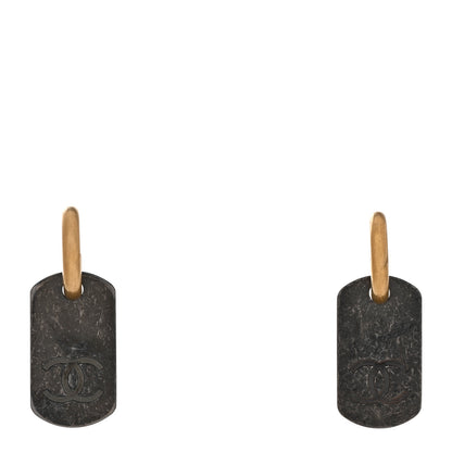 Chanel ID Dog Tag Earrings Ruthenium Gold 1 of 4