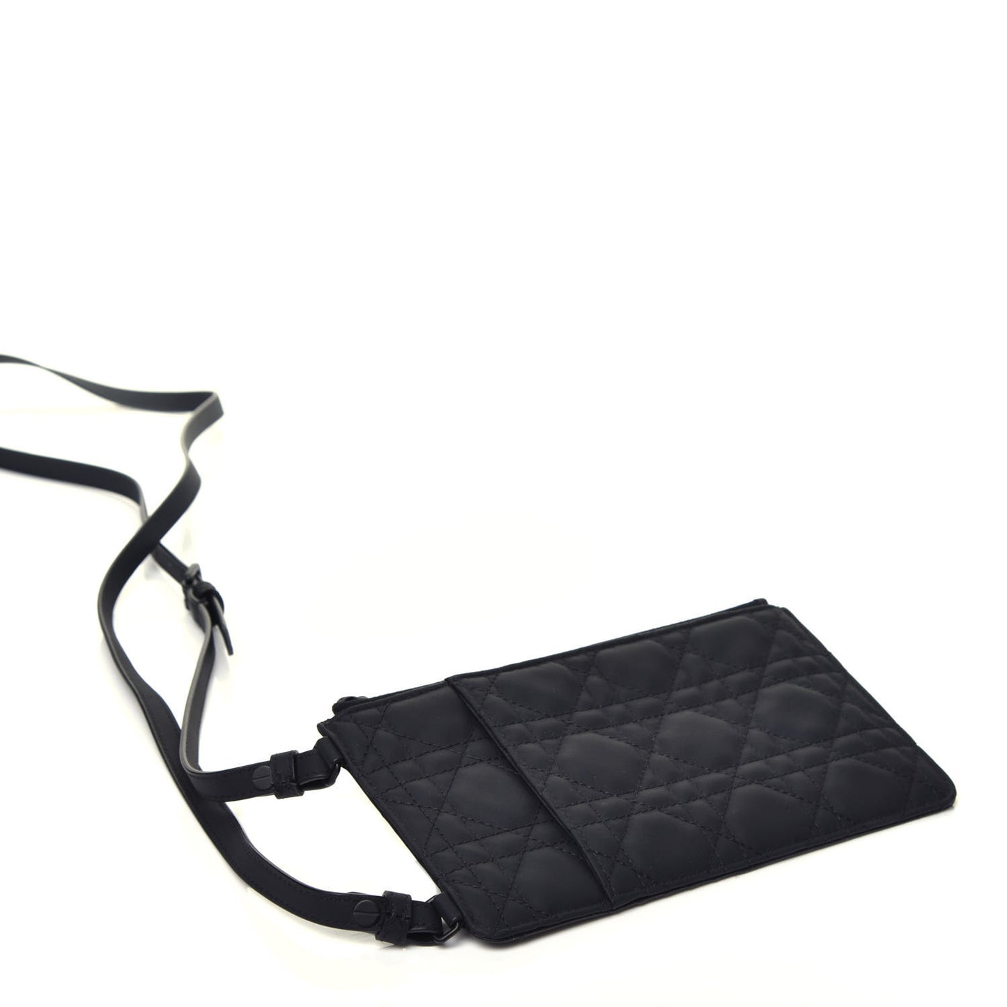 Ultra Matte Calfskin Cannage Lady Dior Zip Wallet With Strap Black