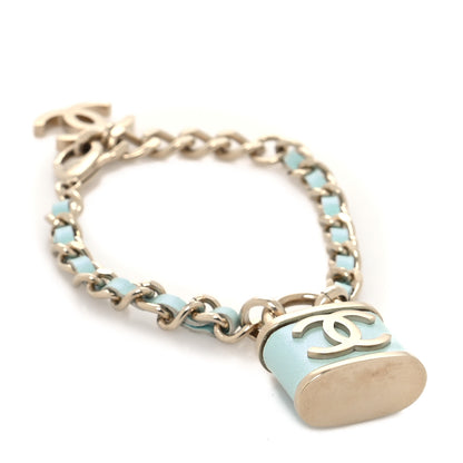 Chanel Metal Iridescent Lambskin Lock Bracelet Gold Light Blue 1 of 5