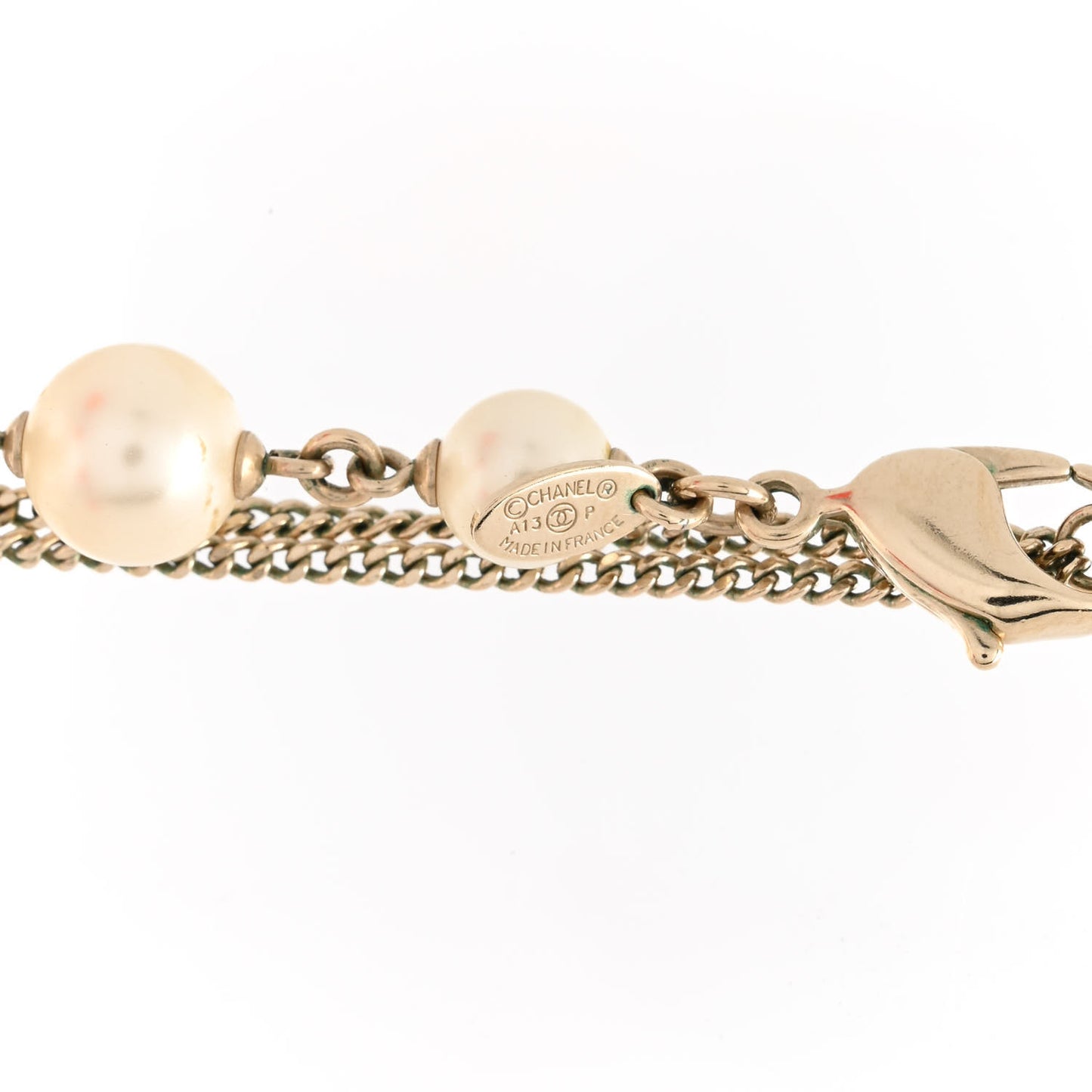 Crystal Pearl CC Camellia Long Necklace Gold