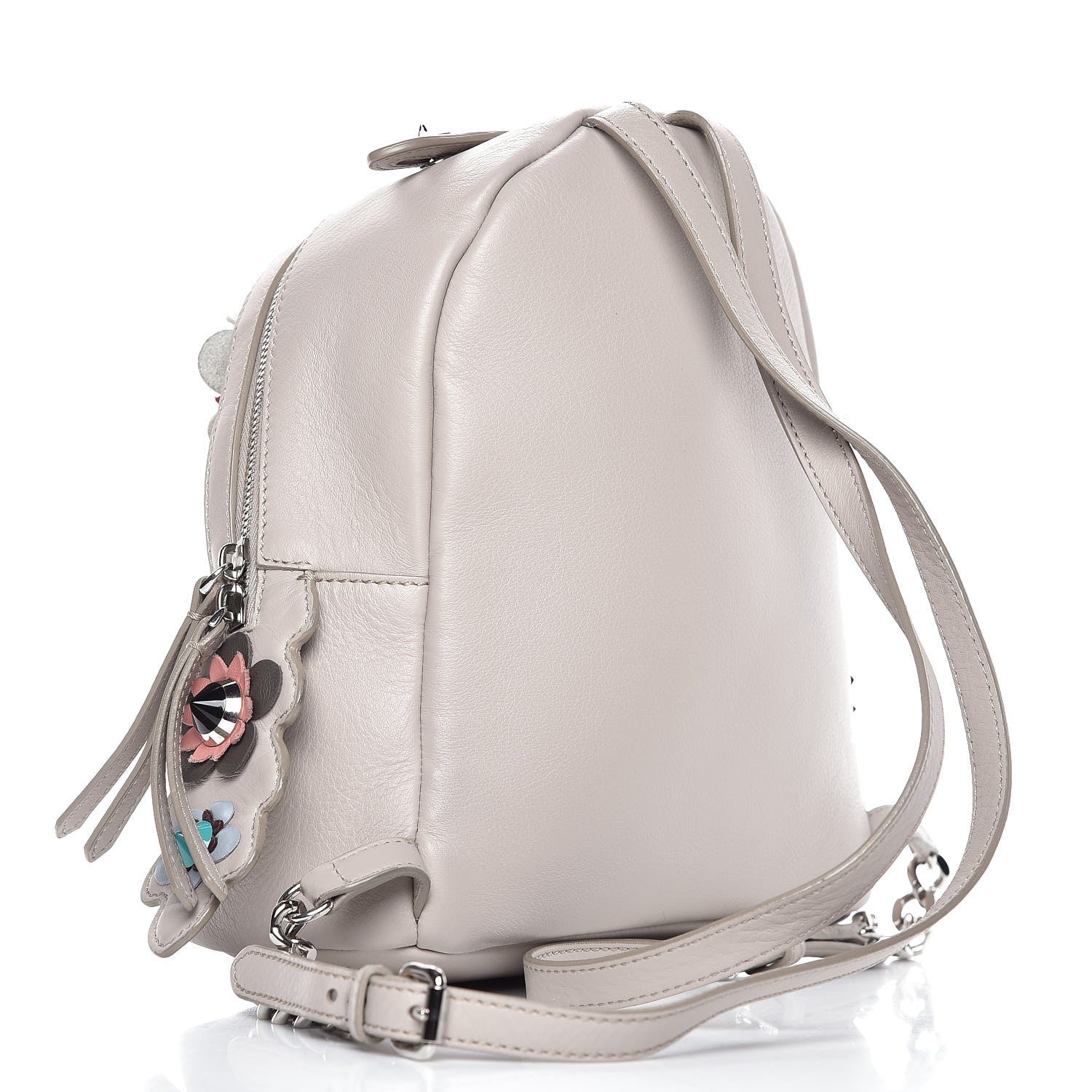 Fendi Vitello Dolce Flowerland Studded Mini Backpack Grigio Polvere Multicolor 3 of 15