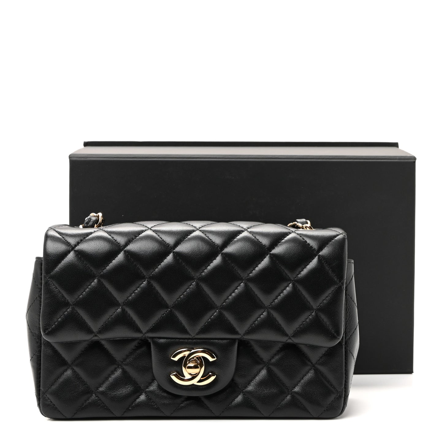 Lambskin Quilted Mini Rectangular Flap Black