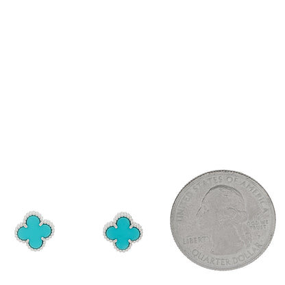 Van Cleef & Arpels 18K White Gold Turquoise Sweet Alhambra Earrings 2 of 5