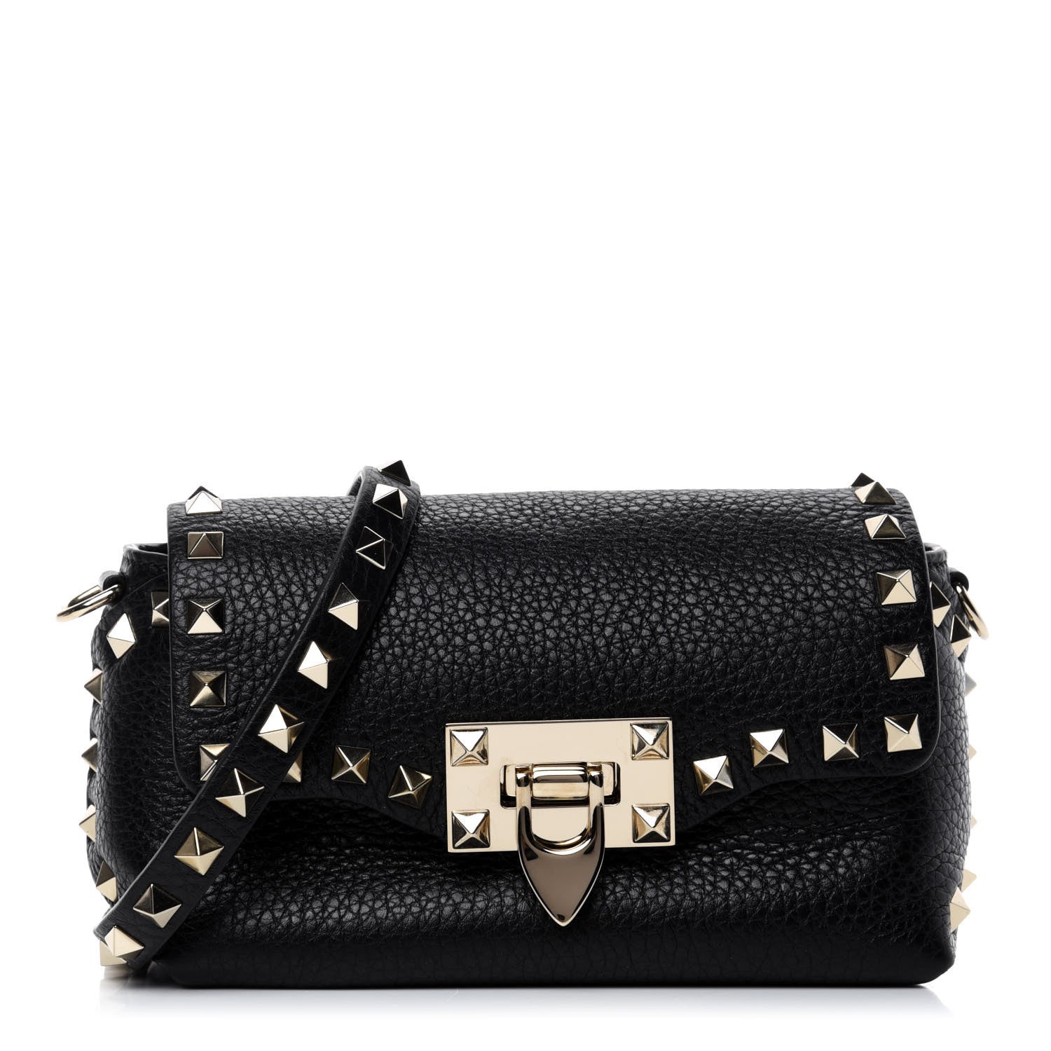 Valentino Garavani Pebbled Calfskin Mini Rockstud Crossbody Bag Black 1 of 9