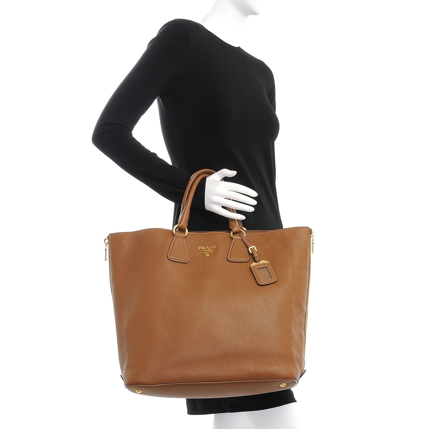Prada Vitello Daino Side Zip Tote Cannella 3 of 10