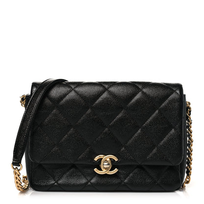 Chanel Shiny Caviar Quilted Small Chain Melody Flap Black 1 of 11