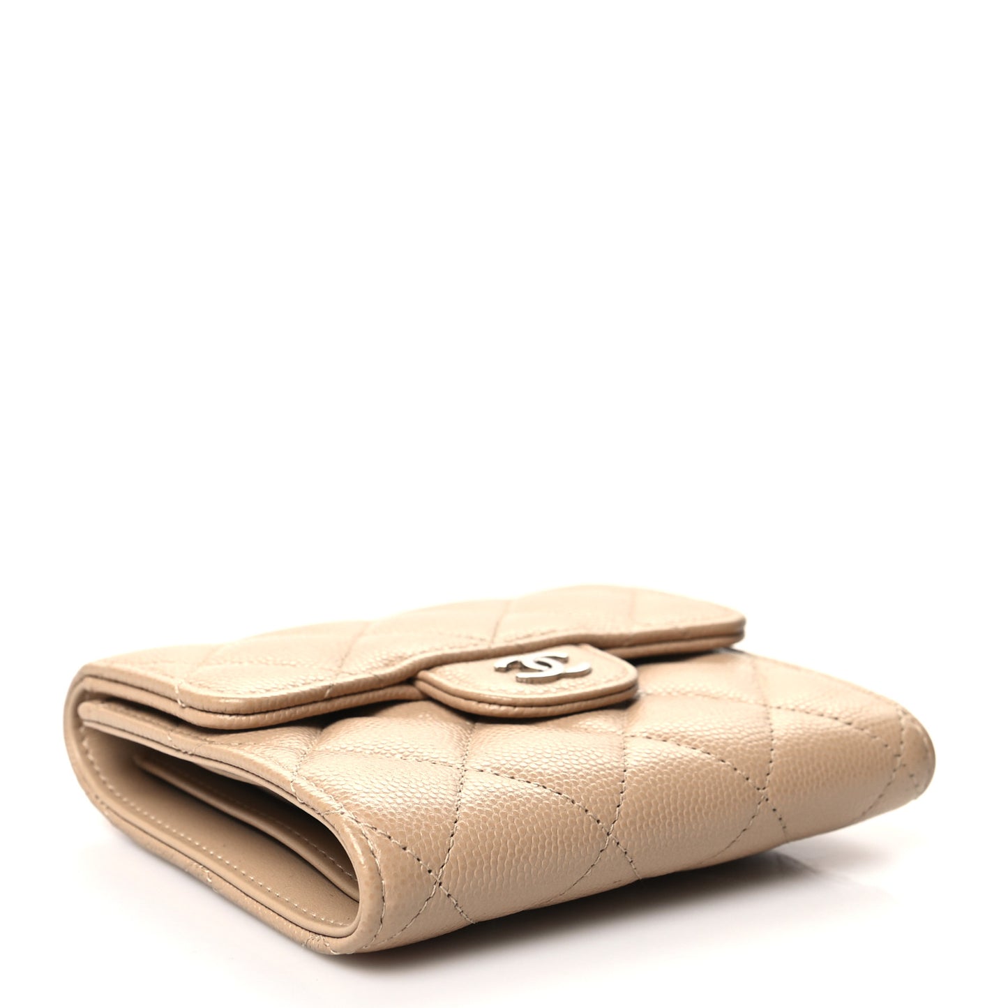 Caviar Quilted Compact Flap Wallet Beige