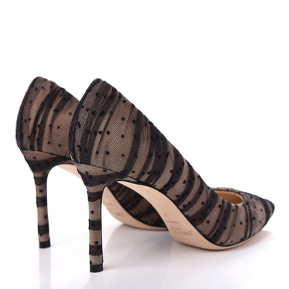 Jimmy Choo Tulle Suede Polka Dot Romy 85 Pumps 37 Black Nude 4 of 10