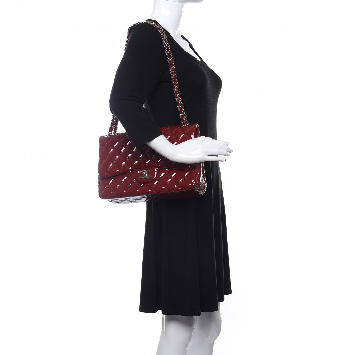 Patent Quilted Jumbo Double Flap Dark Red