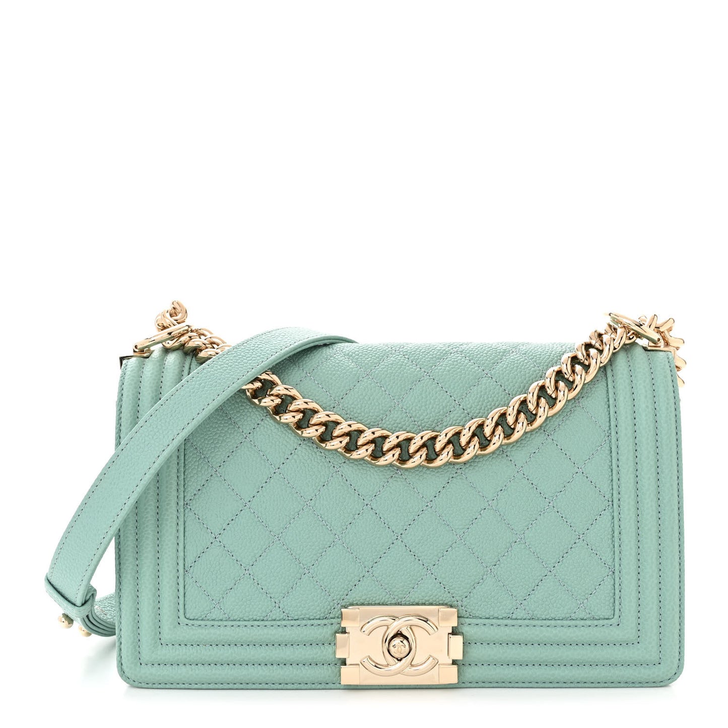 Caviar Quilted Medium Boy Flap Light Blue