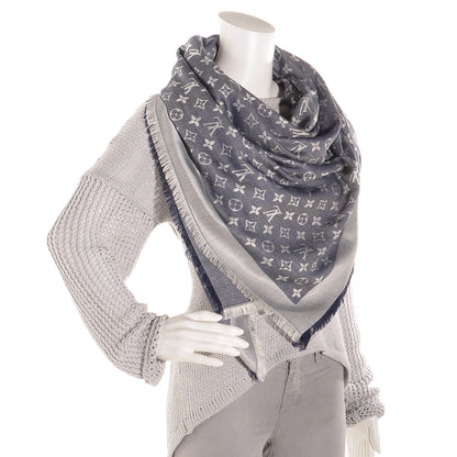 Louis Vuitton Wool Silk Monogram Denim Shawl Blue 2 of 5