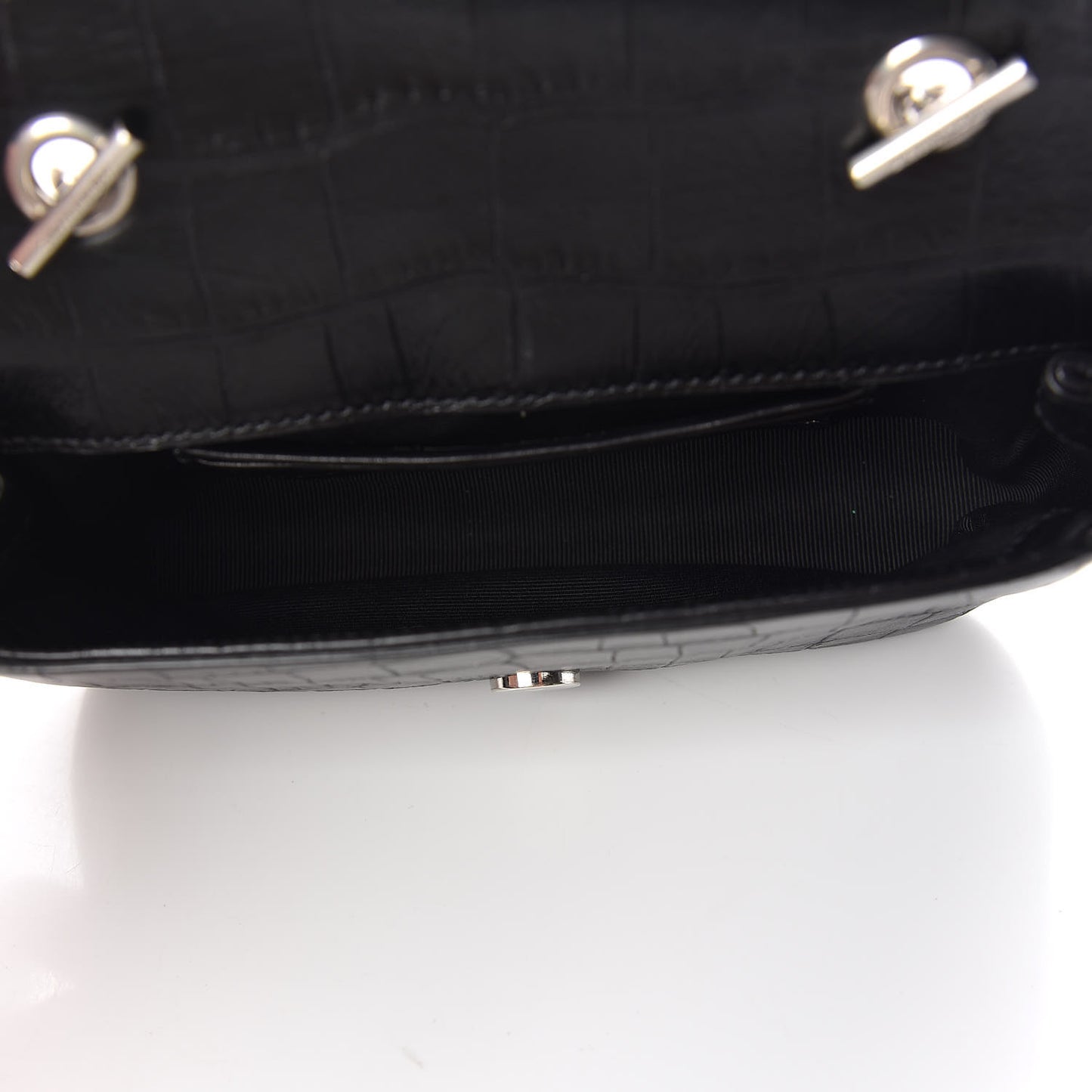 Calfskin Crocodile Embossed Baby Monogram Classic Chain Bag Black
