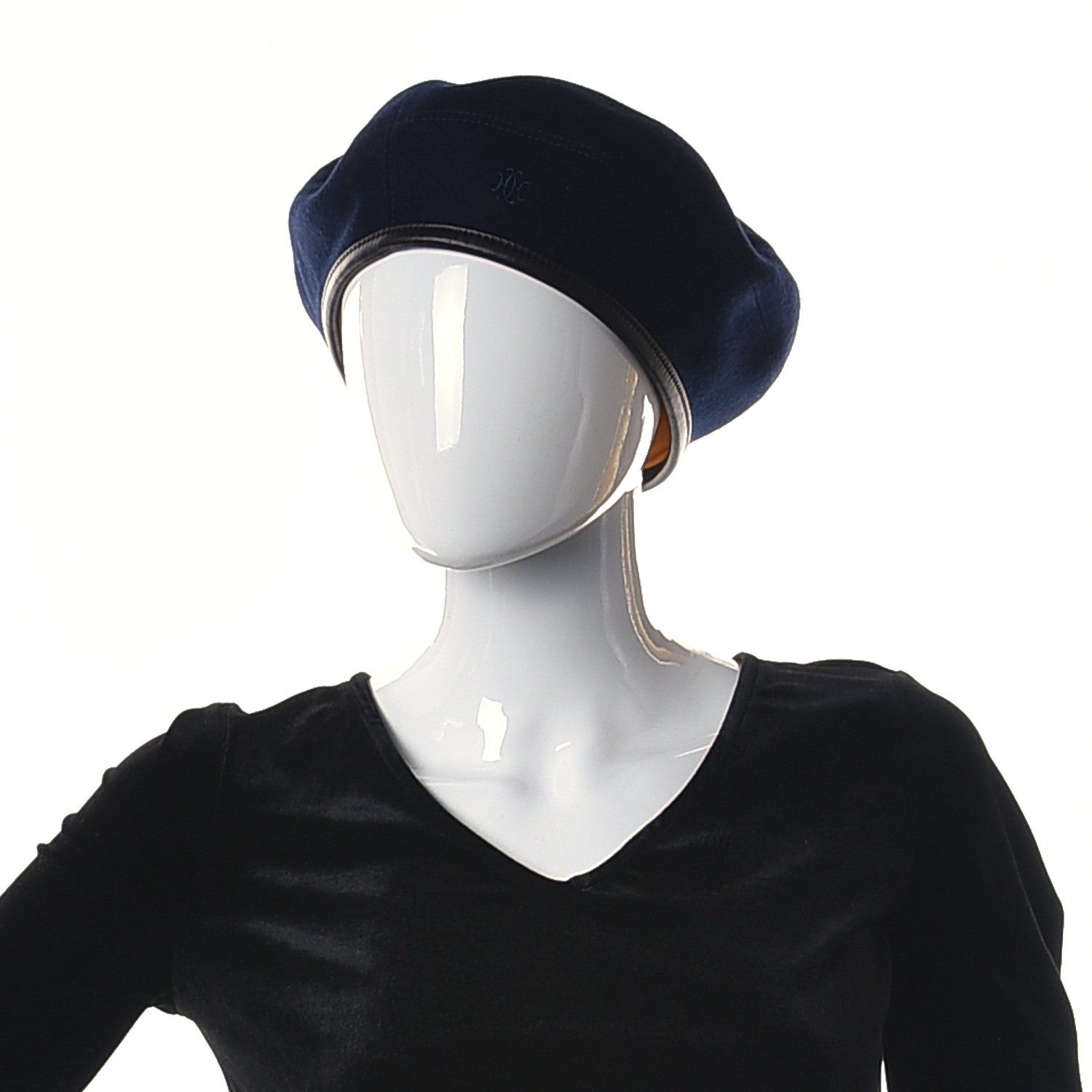 Hermes Cashmere Lambskin Saint-Honore Beret 59 Navy 2 of 9