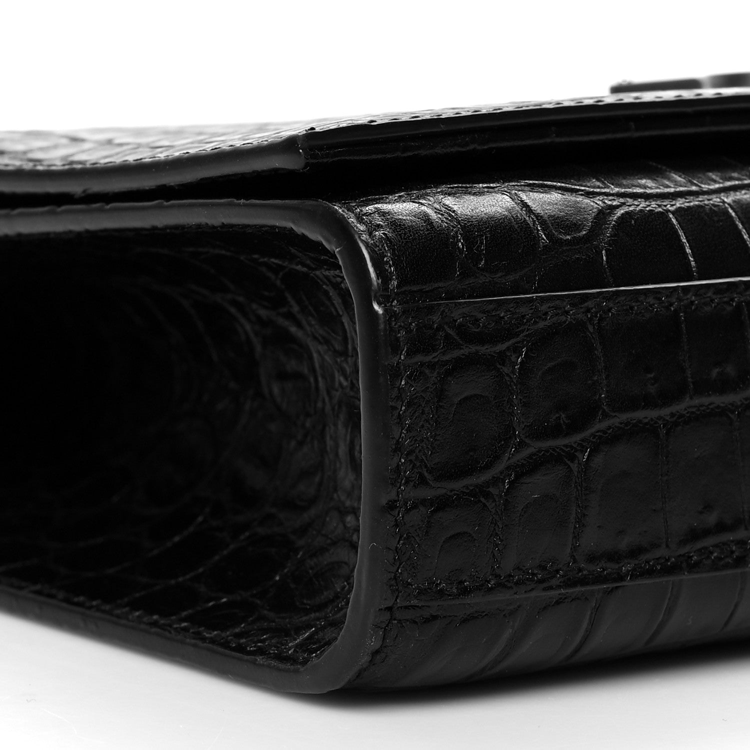 Saint Laurent Calfskin Crocodile Embossed Medium Classic Monogram Kate Tassel Satchel Black 10 of 11