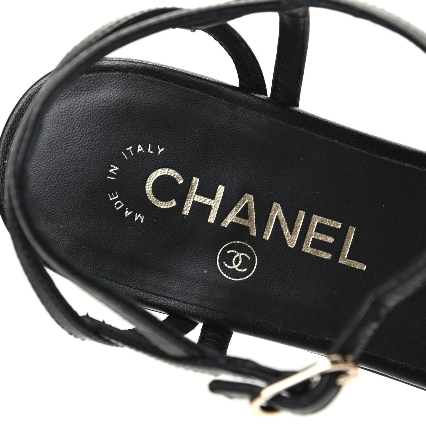 Calfskin CC Chain Sandals 37.5 Black