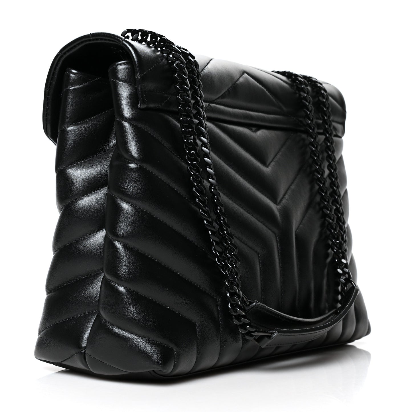 Calfskin Y Quilted Monogram Medium Loulou Chain Satchel Black