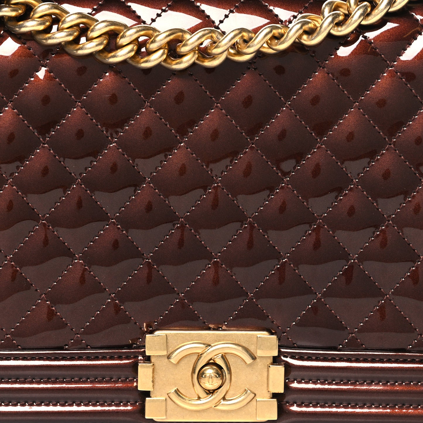 Patent Calfskin New Medium Boy Flap Dark Red