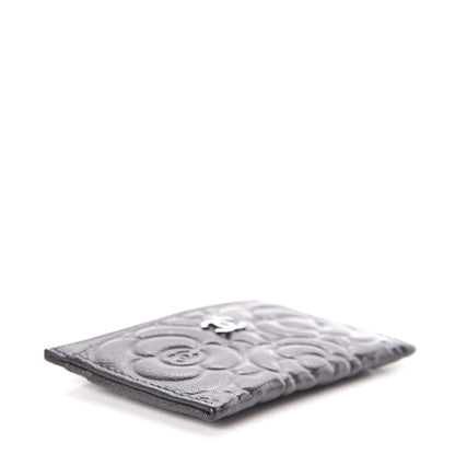 Chanel Goatskin Camellia Embossed Card Holder Anthracite 4 of 9