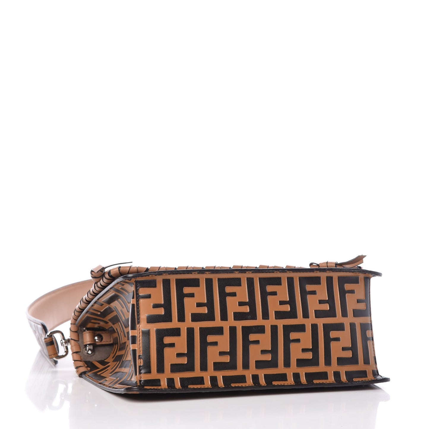 Vitello Century F is Fendi Whipstitch Threads FF Embossed Kan I Shoulder Bag Tobacco Orzo