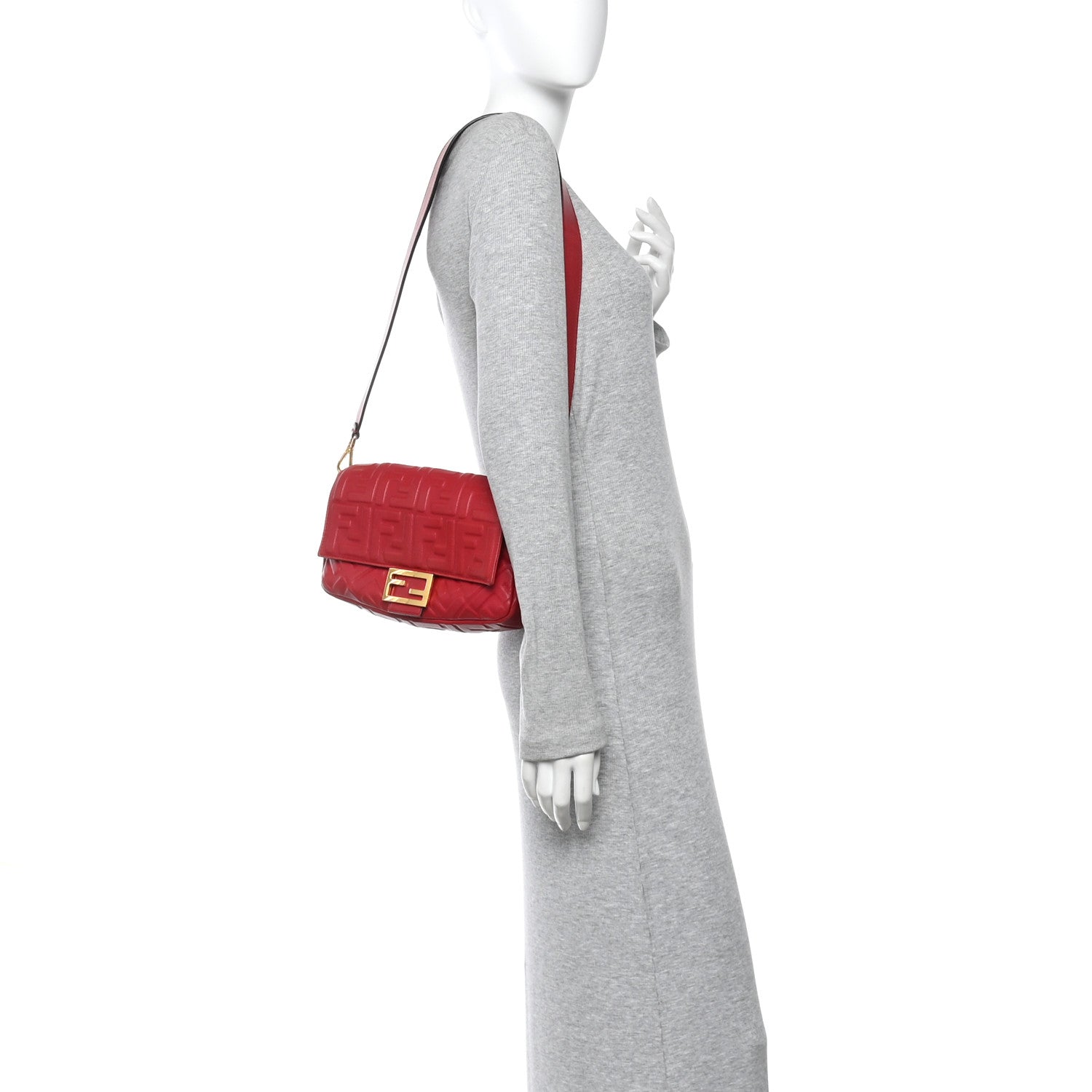 Fendi Nappa FF 1974 Embossed Baguette Fragola 3 of 10