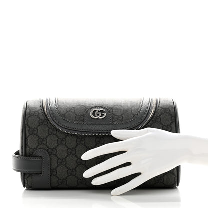 Gucci GG Supreme Monogram Textured Dollar Calfskin Ophidia Toiletry Case Grey Black Graphite Grey 2 of 7