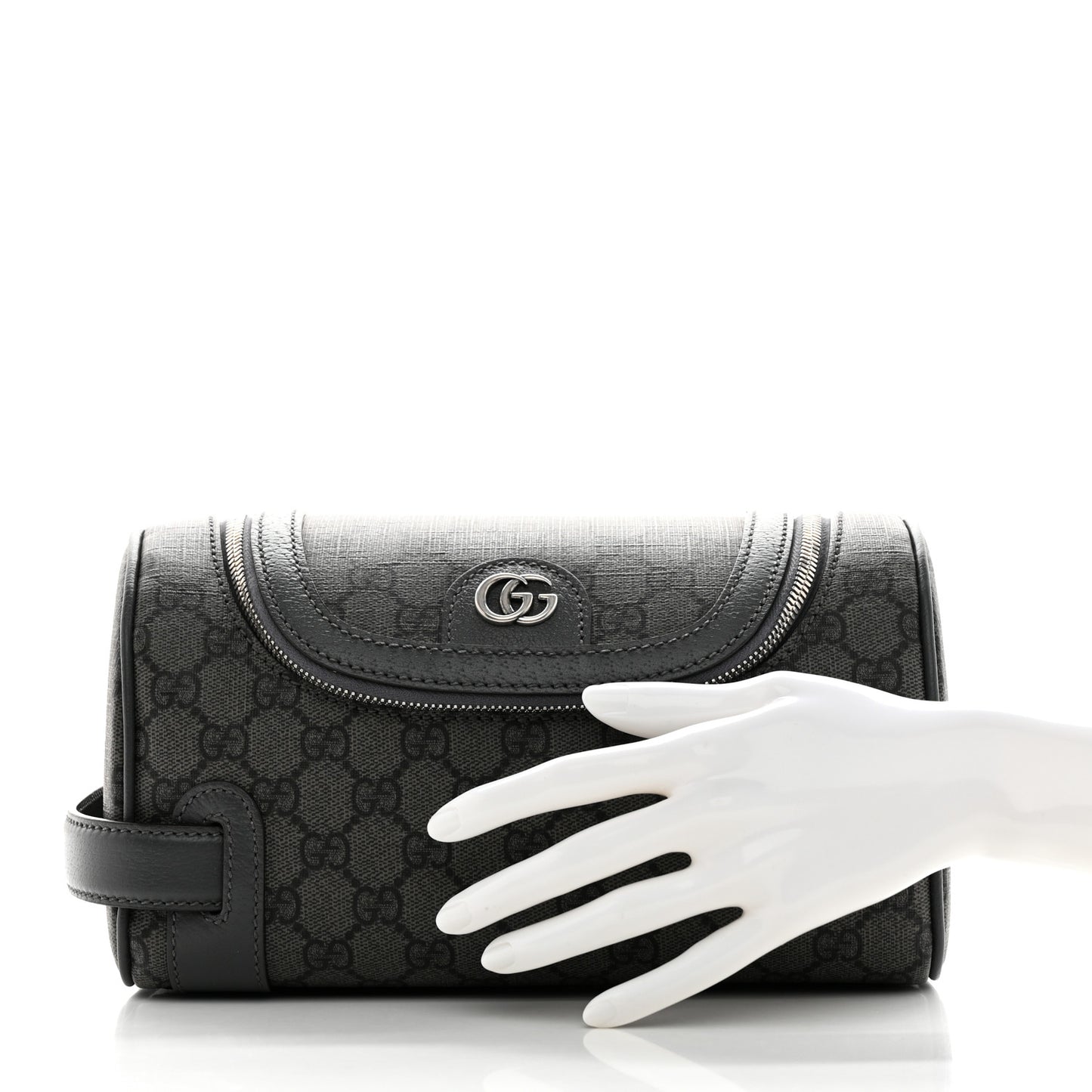 GG Supreme Monogram Textured Dollar Calfskin Ophidia Toiletry Case Grey Black Graphite Grey