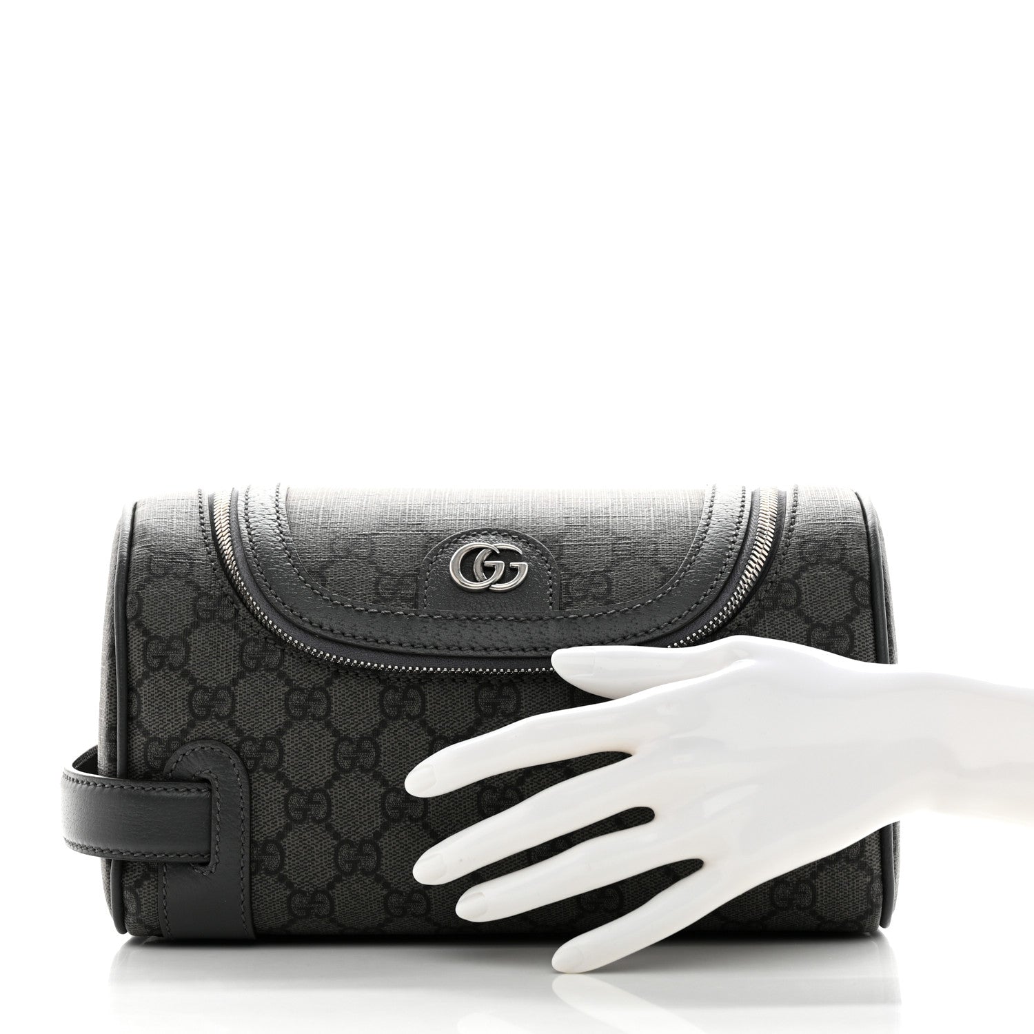 Gucci GG Supreme Monogram Textured Dollar Calfskin Ophidia Toiletry Case Grey Black Graphite Grey 2 of 7