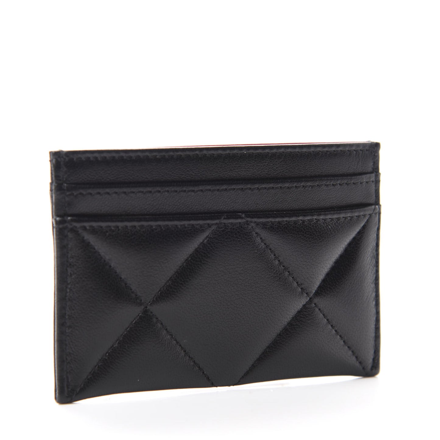 Shiny Goatskin Quilted 19 Card Holder Black