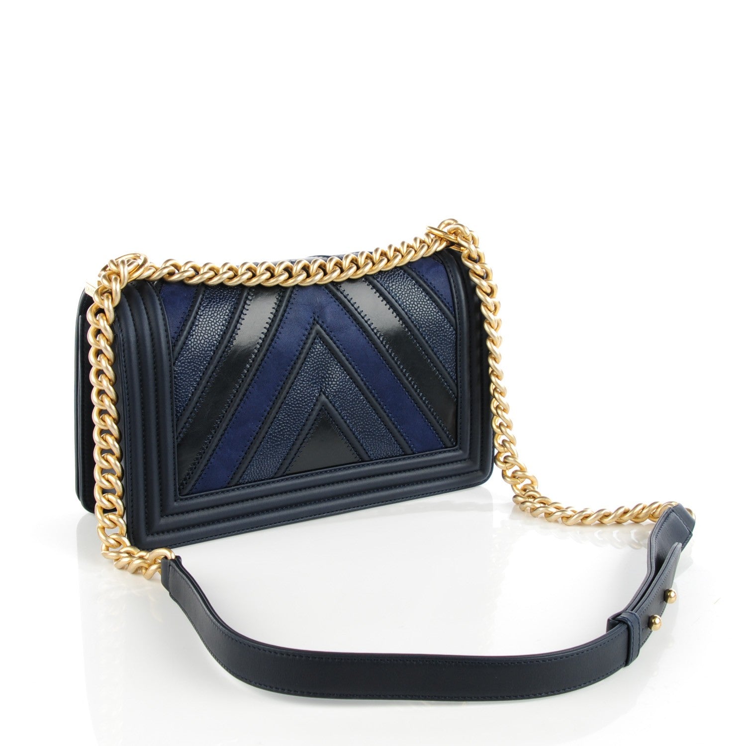 Chanel Calfskin Caviar Suede Chevron Medium Boy Flap Navy 2 of 8