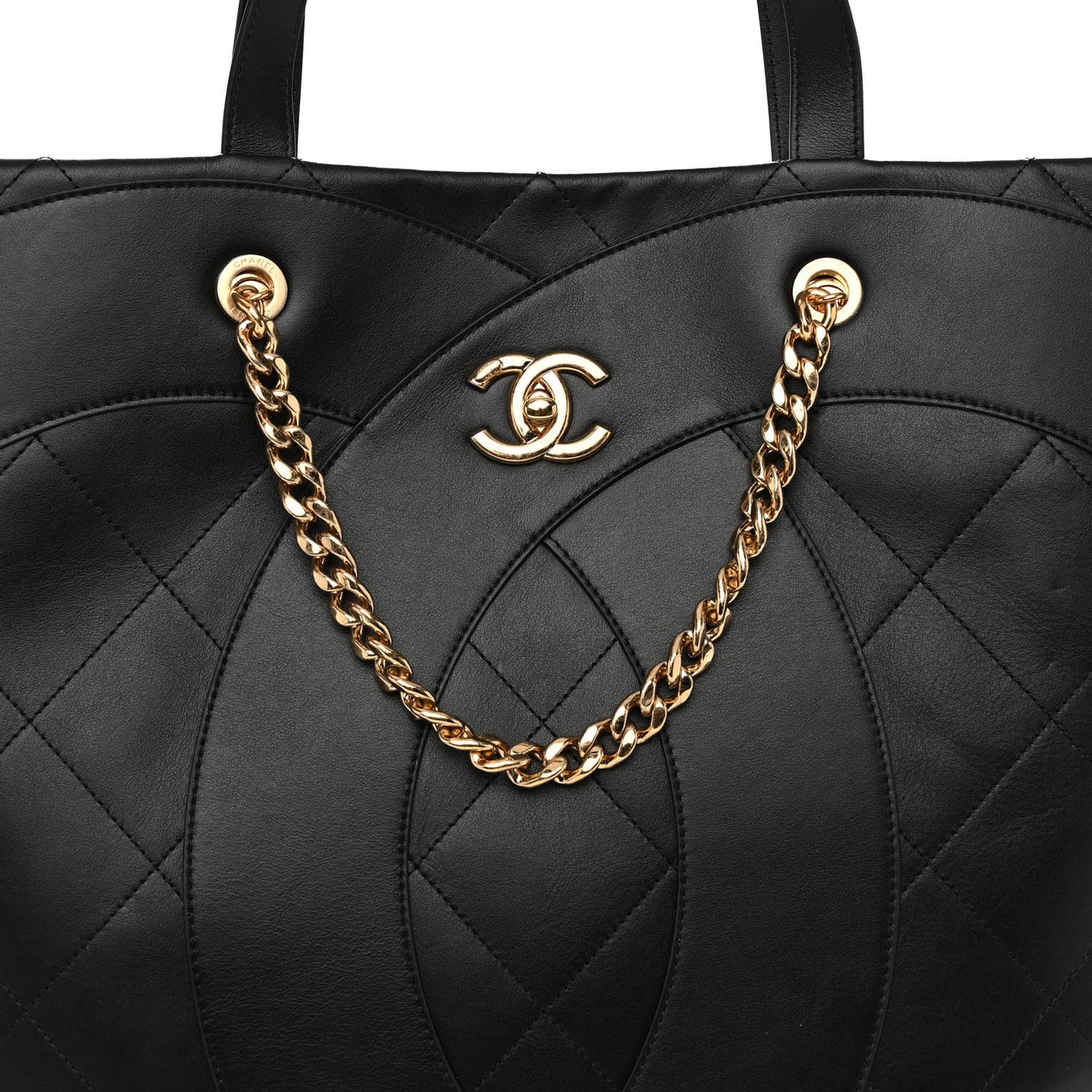 Calfskin Stitched CC Shopper Tote Black