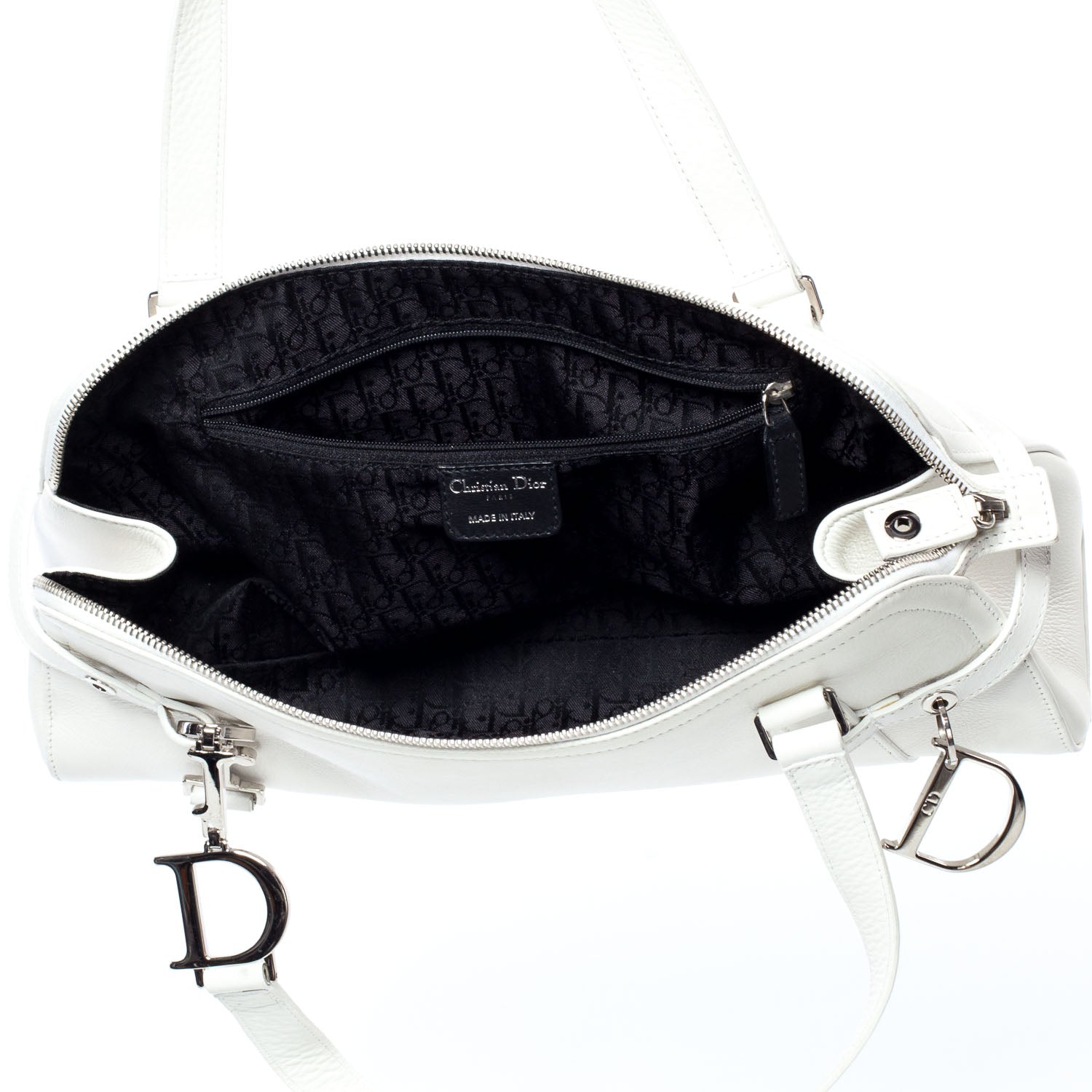 Christian Dior Leather Logo Charms Boston White 8 of 9