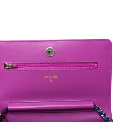 Chanel Lambskin Quilted Wallet On Chain WOC Dark Blue Pink 9 of 16