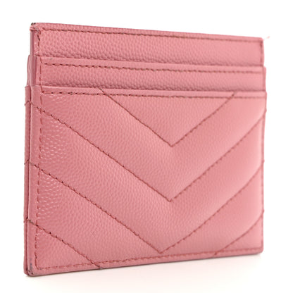 Saint Laurent Grain De Poudre Matelasse Chevron Monogram Credit Card Case Dark Rose 3 of 12